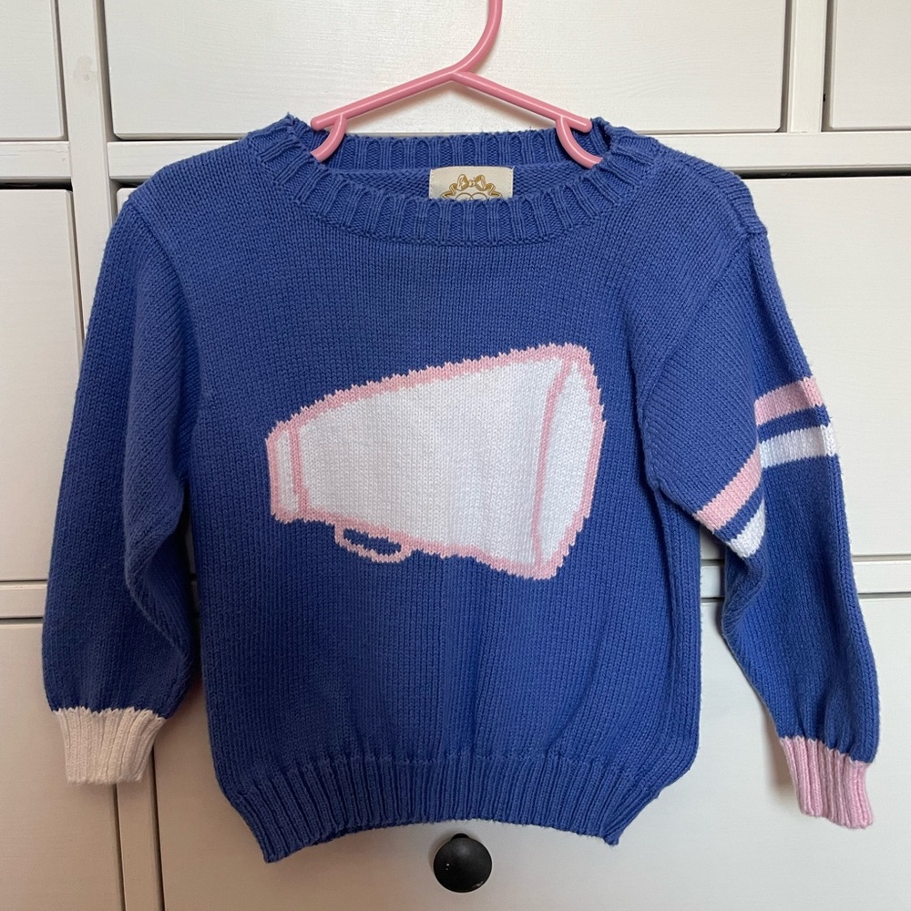 The Beaufort Bonnet Company Blue Sweater with Pink & White Megaphone Motif